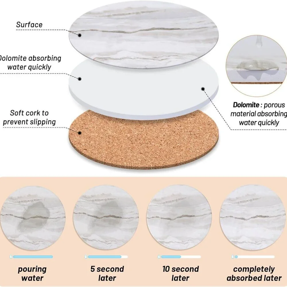 Coasters Set of 10, Absorbent Drink Coasters with Holder, Marble Style Ceramic C